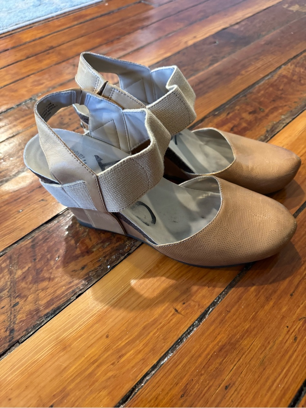 OTBT Beige Elastic Ankle Wedge Heels